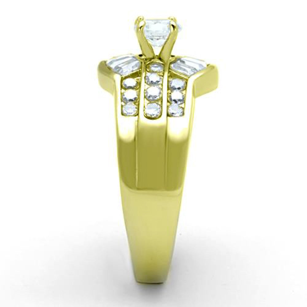 1.64 Ct Round & Baguette Cut CZ 14K GP Stainless Steel Engagement Ring Size 5-10